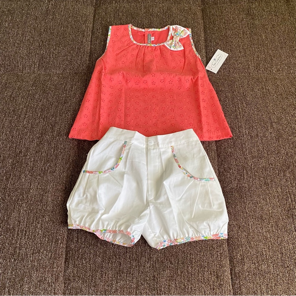 NWT Petit Confection Orange Top and White Shorts